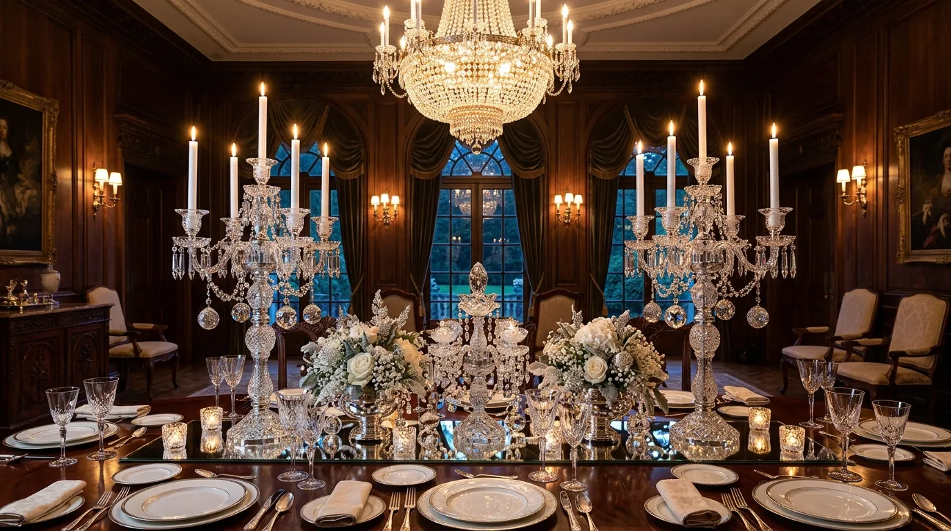 Keep the arrangement edited so the food still matters most inspiration for a holiday dining table centerpiece.